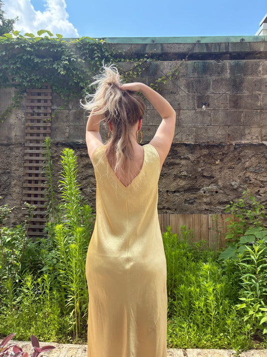 Vince Yellow Metallic Satin Slip Dress