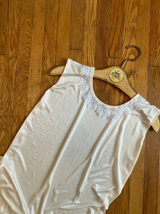 Baby Pink 1960s/70s Satin Slip Dress with Lace Appliqué