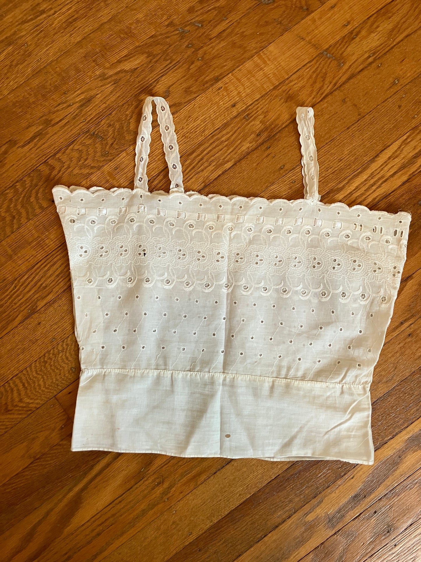 Vintage Eyelet Camisole Top with Pink Ribbon Detail