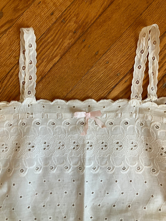 Vintage Eyelet Camisole Top with Pink Ribbon Detail