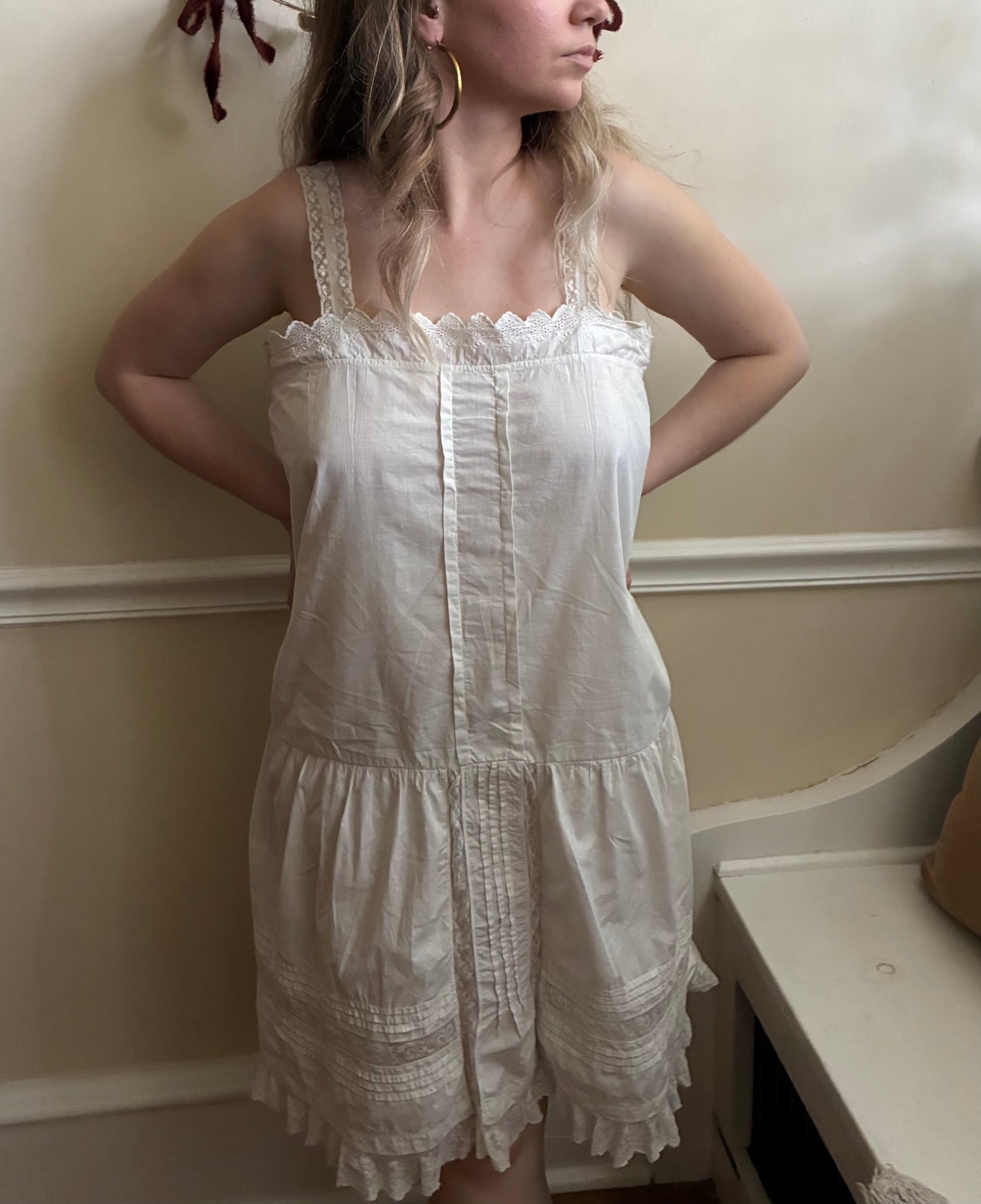 Edwardian Cotton and Lace Farmhouse Dress