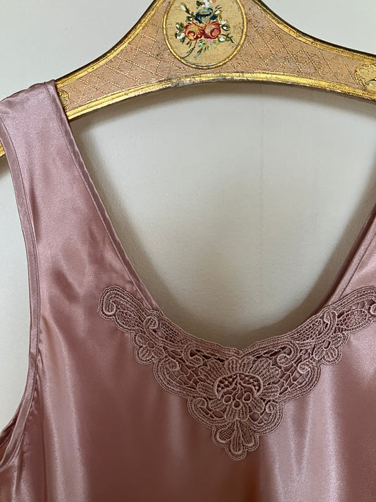 Pink Satin Tank with Embroidery