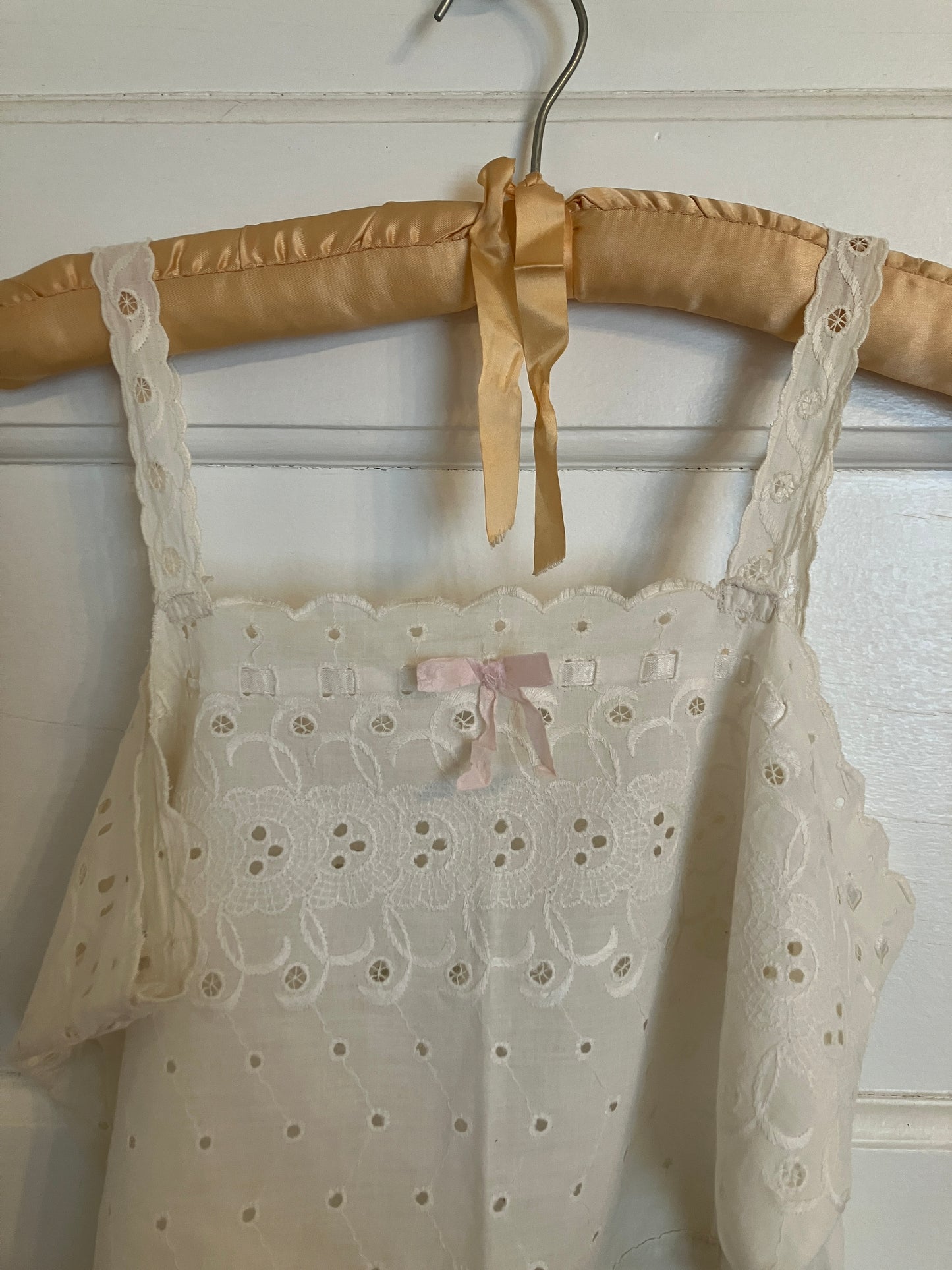 Vintage Eyelet Camisole Top with Pink Ribbon Detail