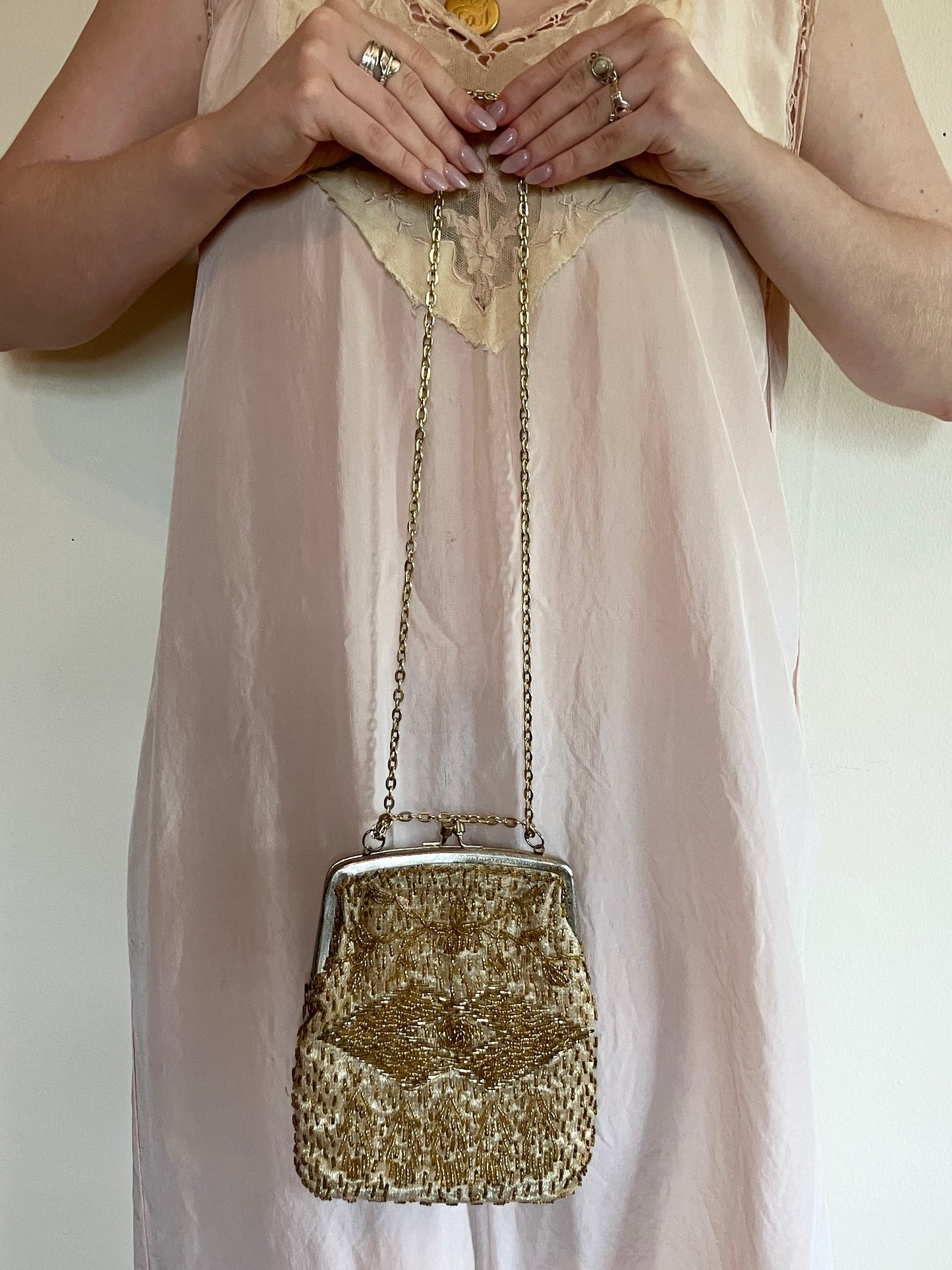 Mid-Century Gold Beaded Evening Bag