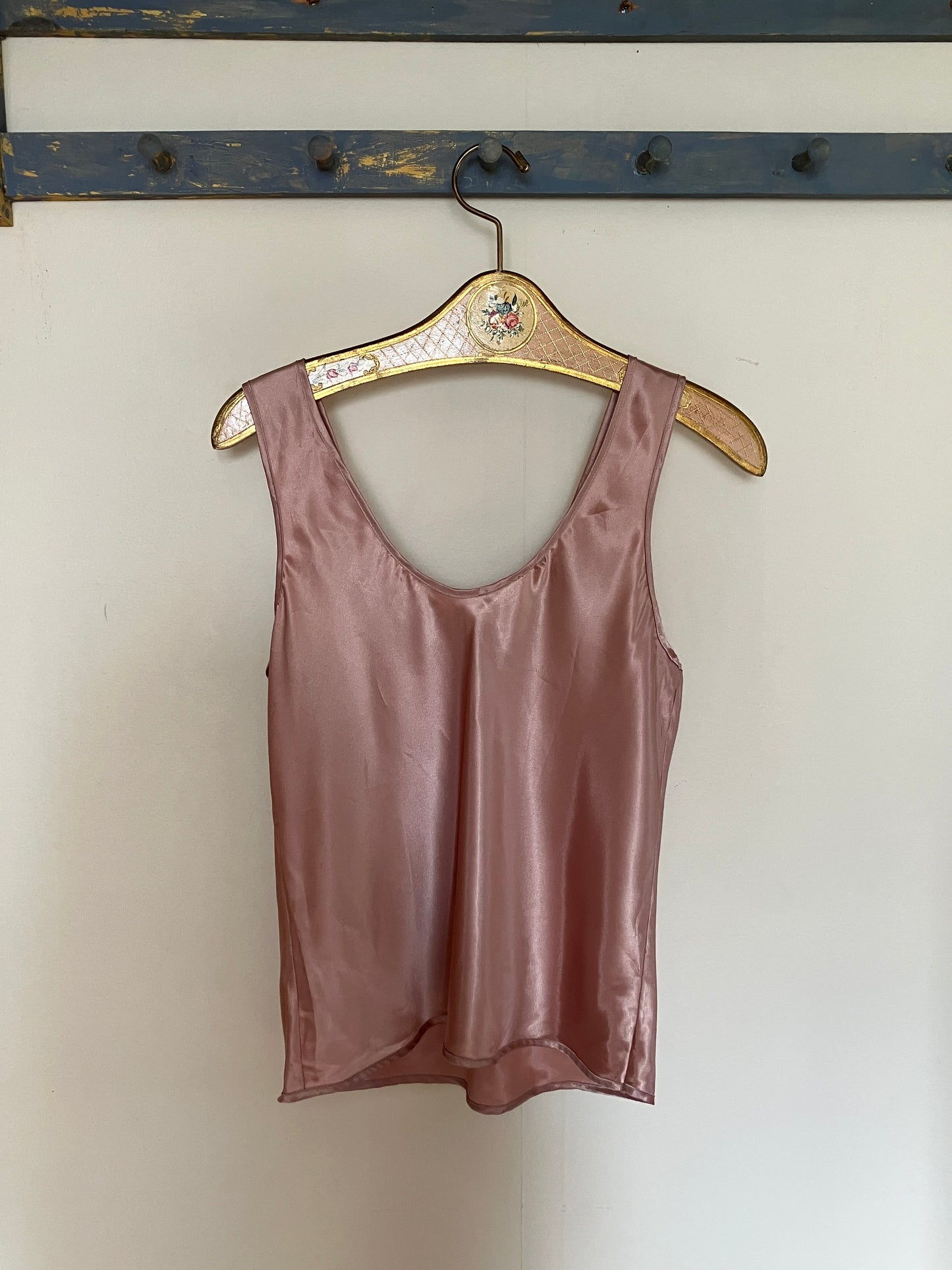 Pink Satin Tank with Embroidery