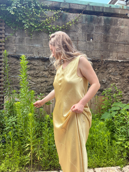 Vince Yellow Metallic Satin Slip Dress