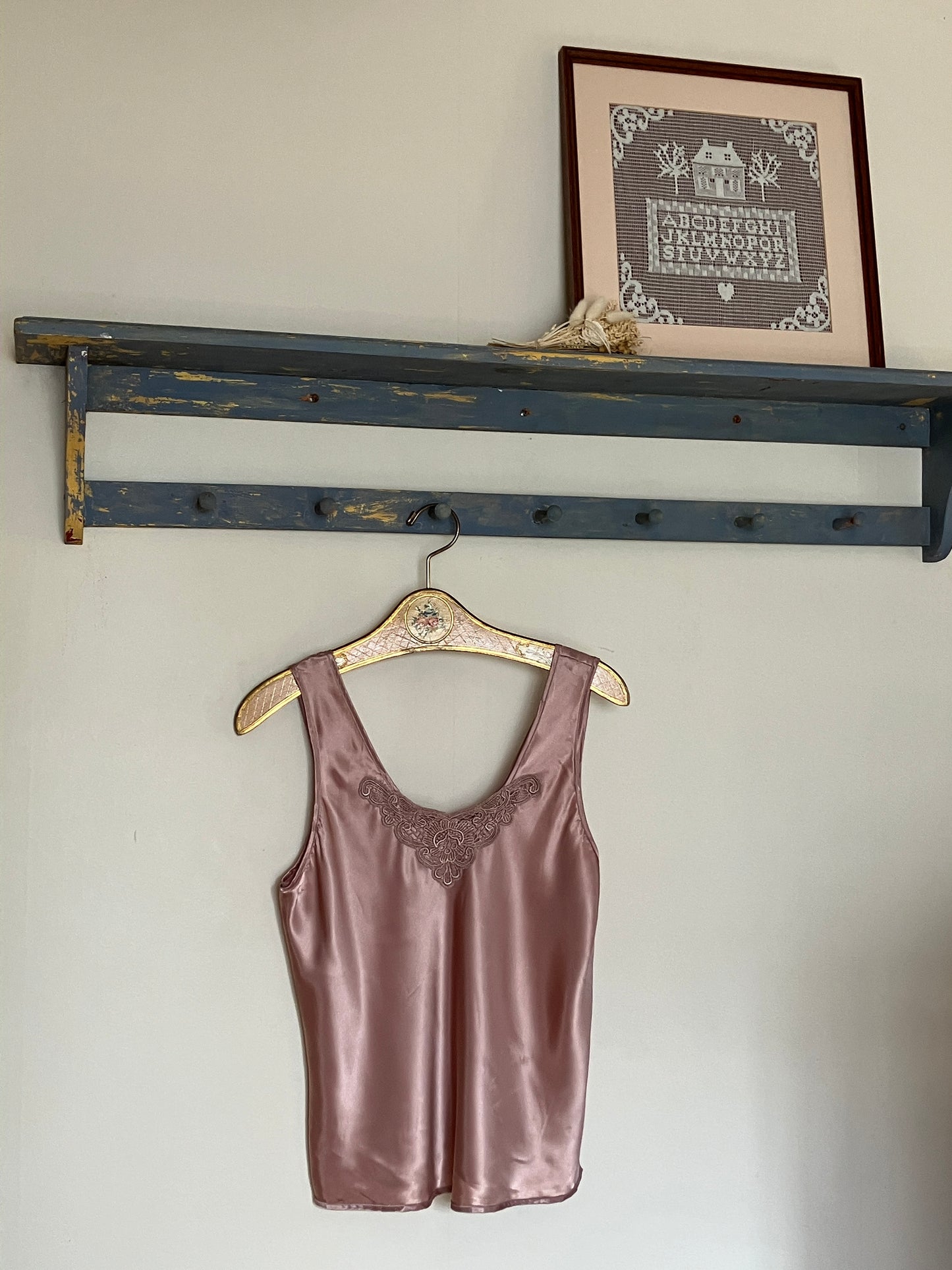 Pink Satin Tank with Embroidery