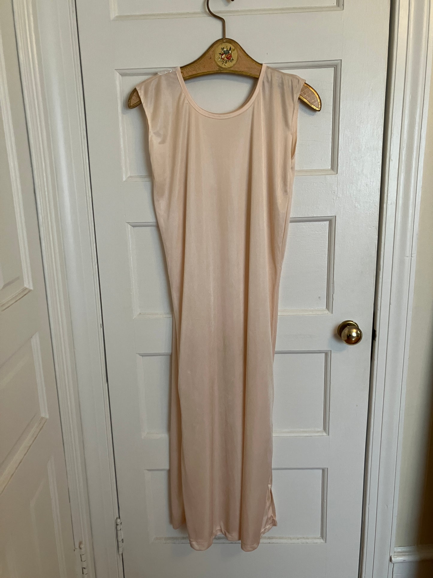 Baby Pink 1960s/70s Satin Slip Dress with Lace Appliqué