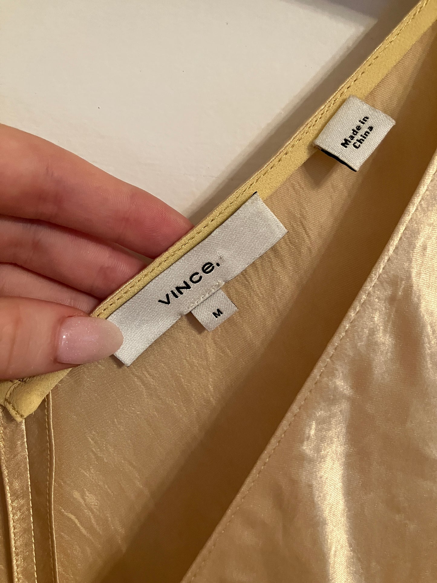 Vince Yellow Metallic Satin Slip Dress