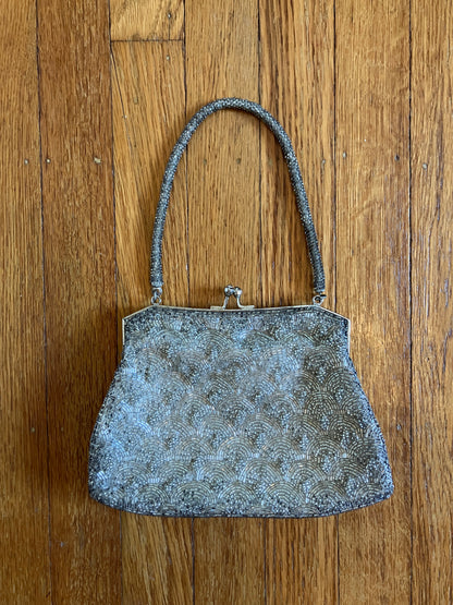 Silver Scallop 1980s Beaded Evening Bag